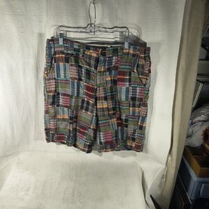 Madison Men's Size 36 " Vibrant Madras Plaid Patchwork Flat Front Shorts